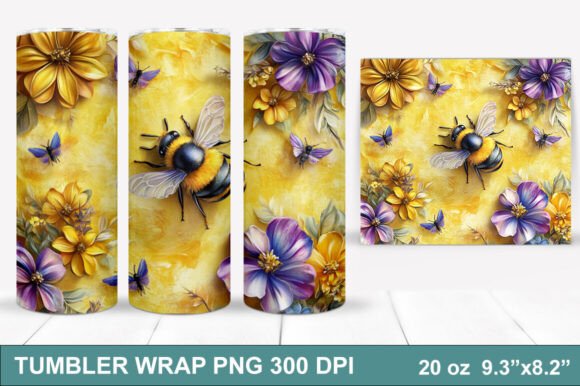 Bee Flowers Tumbler Wrap PNG: Bringing Nature to Your Daily Drinkware