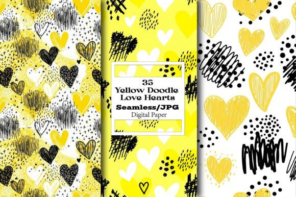 Creative Expression with Yellow Doodle Love Hearts Graphics