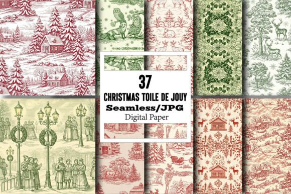 Explore Christmas Toile De Jouy Digital Papers