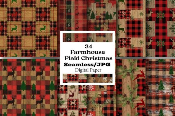Farmhouse Plaid Christmas Digital Papers