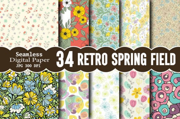 Retro Spring Field Seamless Patterns