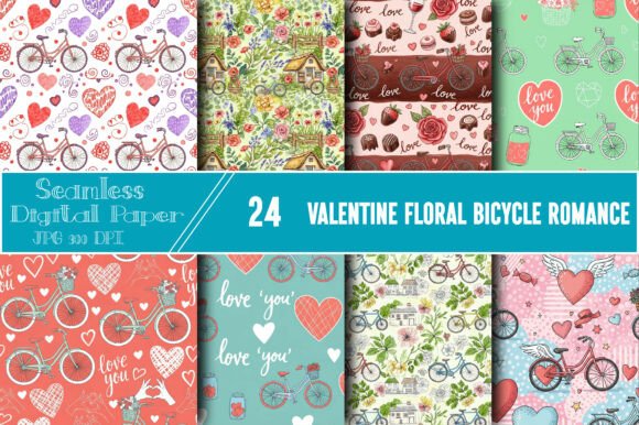 The Valentine Floral Bicycle Romance Pattern: A Multifunctional Creative Asset