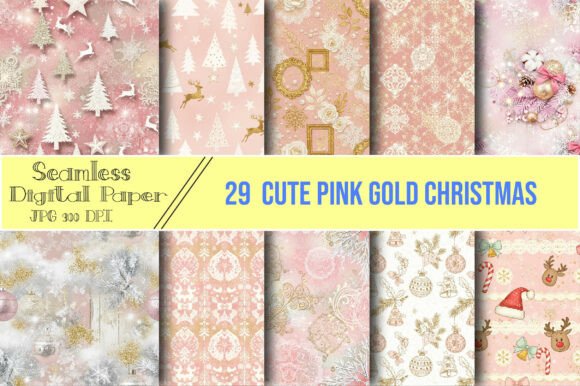 Welcome to the Cute Pink Gold Christmas Pattern - Set